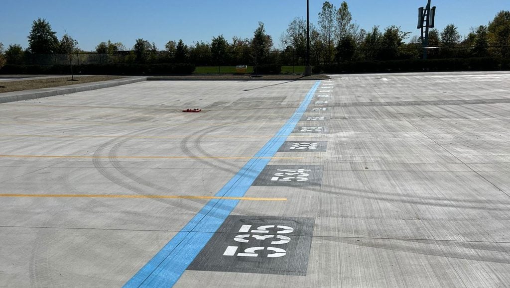 close-up of freshly painted parking spot for Amazon