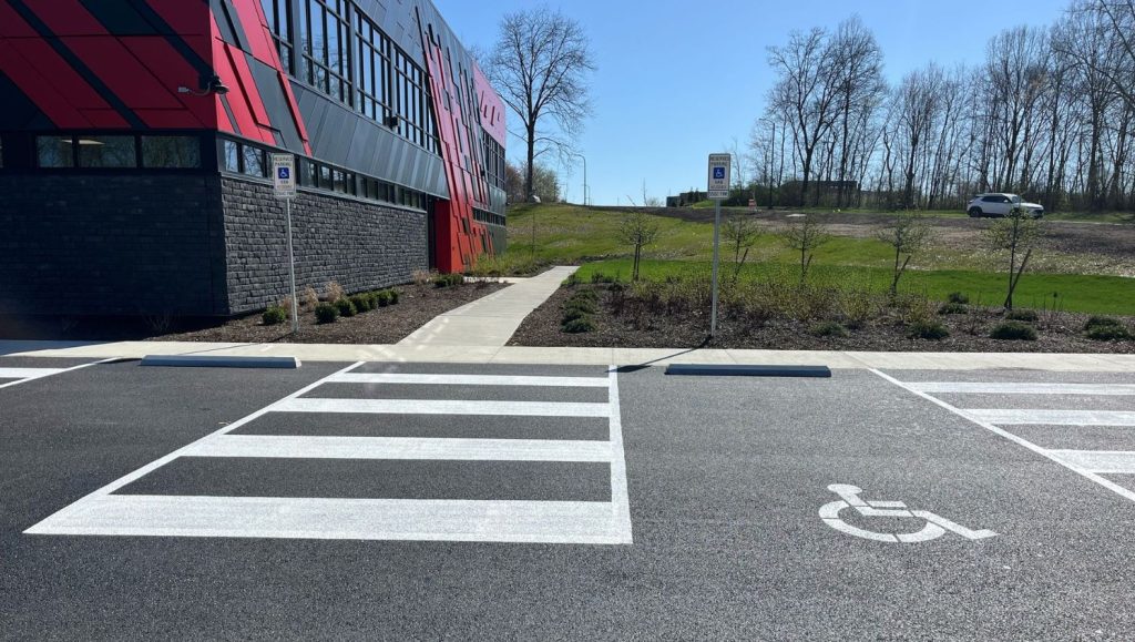 crosswalk freshly painted for Burns & Scalo parking lot