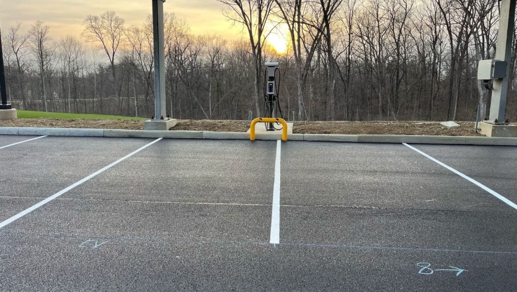 parking spots freshly painted for Burns & Scalo