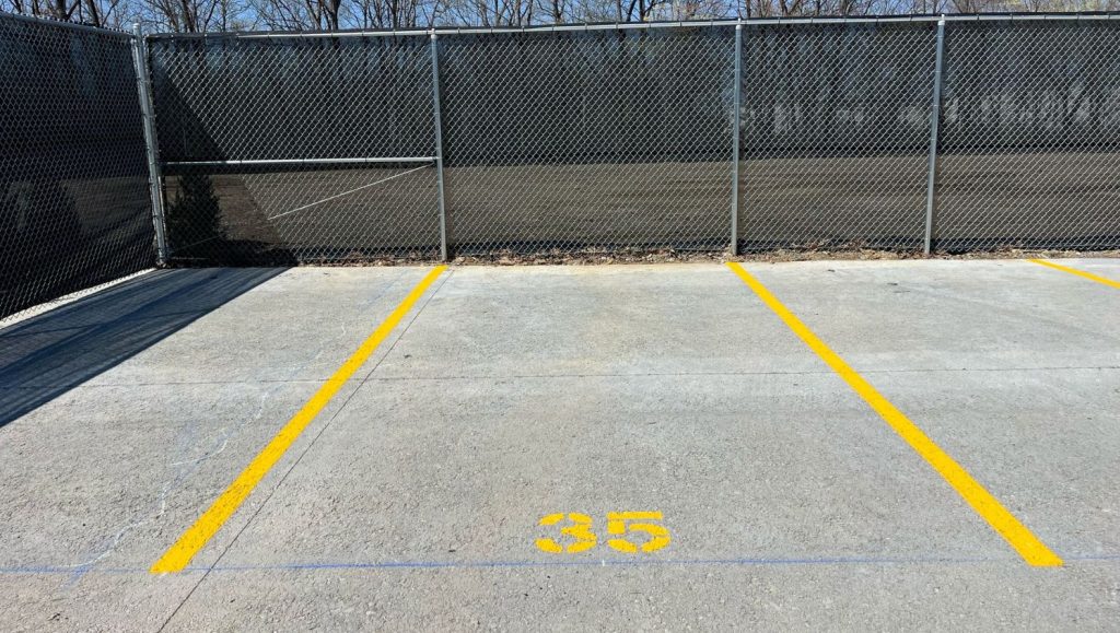 yellow line markings for Burns & Scalo parking lot
