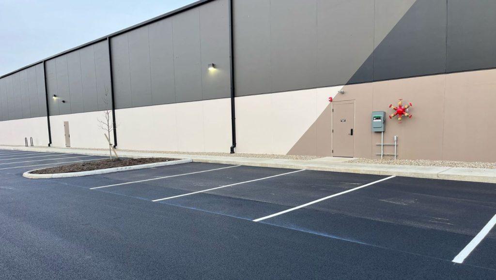 parking spots freshly painted for Burns & Scalo parking lot