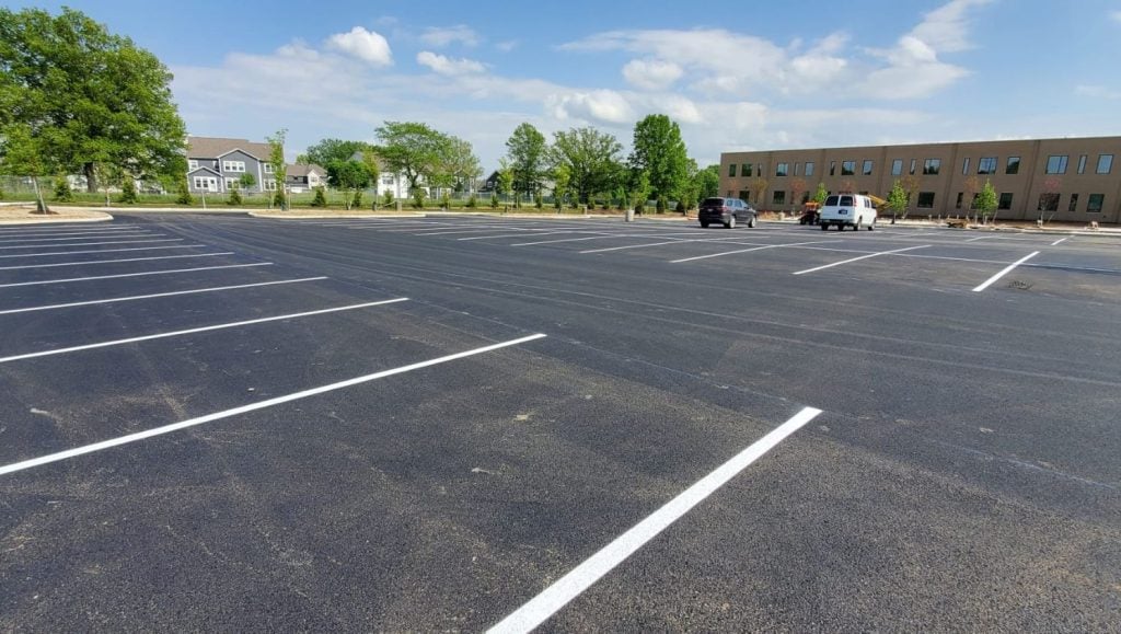 close-up of parking spots freshly painted for Dublin Elementary School