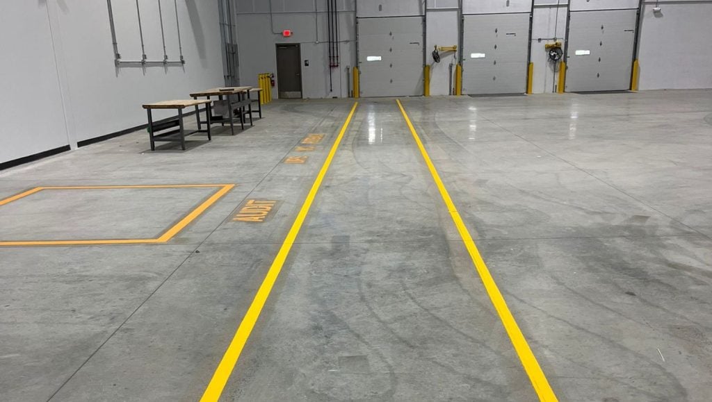 yellow line markings for NEFCO Columbus warehouse