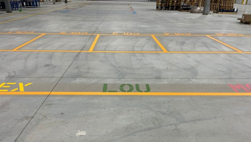 close-up of freshly painted line striping for NEFCO Columbus
