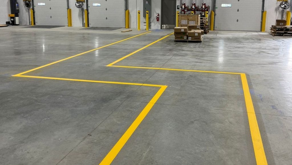 aisle ways freshly painted for NEFCO Columbus warehouse