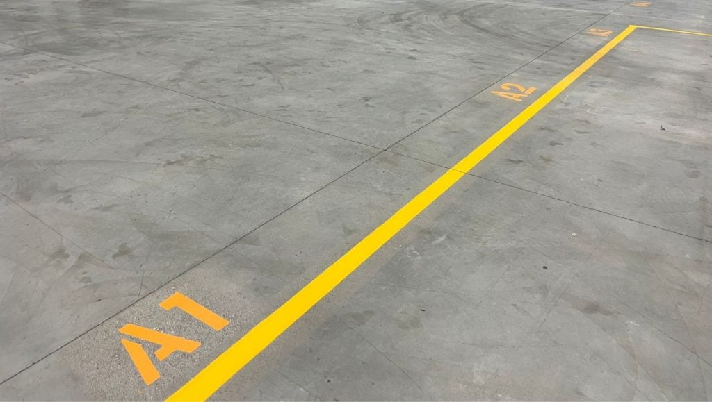 line striping freshly painted for NEFCO Columbus warehouse