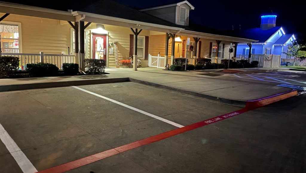 ada compliance parking spots freshly painted for The Kid's Corral