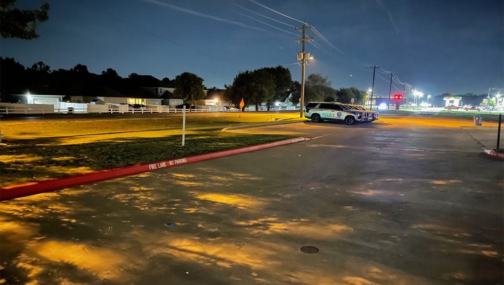 fire lane striping freshly painted for The Kid's Corral parking lot