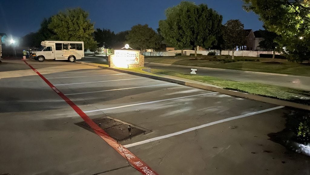 close-up of freshly painted parking spots