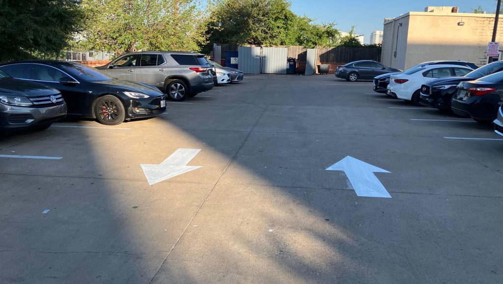 freshly painted parking spots for Poor Davids Pub parking lot