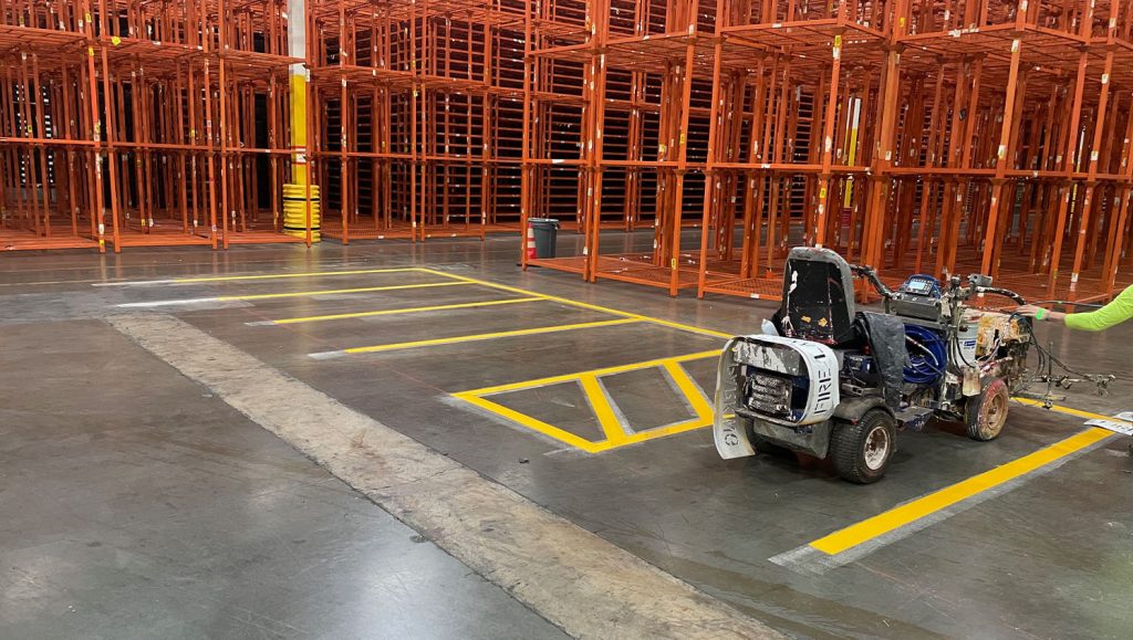 freshly painted warehouse floor markings for DHL