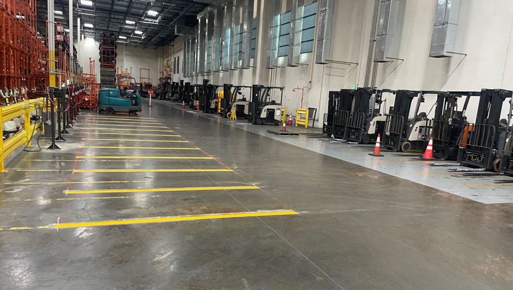 DHL warehouse with freshly painted line markings