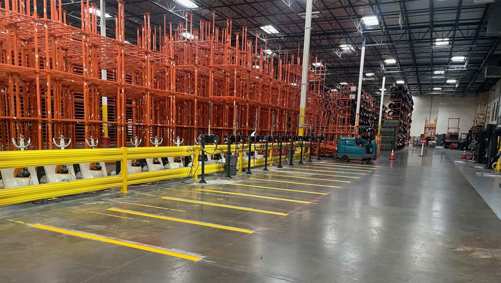 freshly painted line markings for DHL warehouse