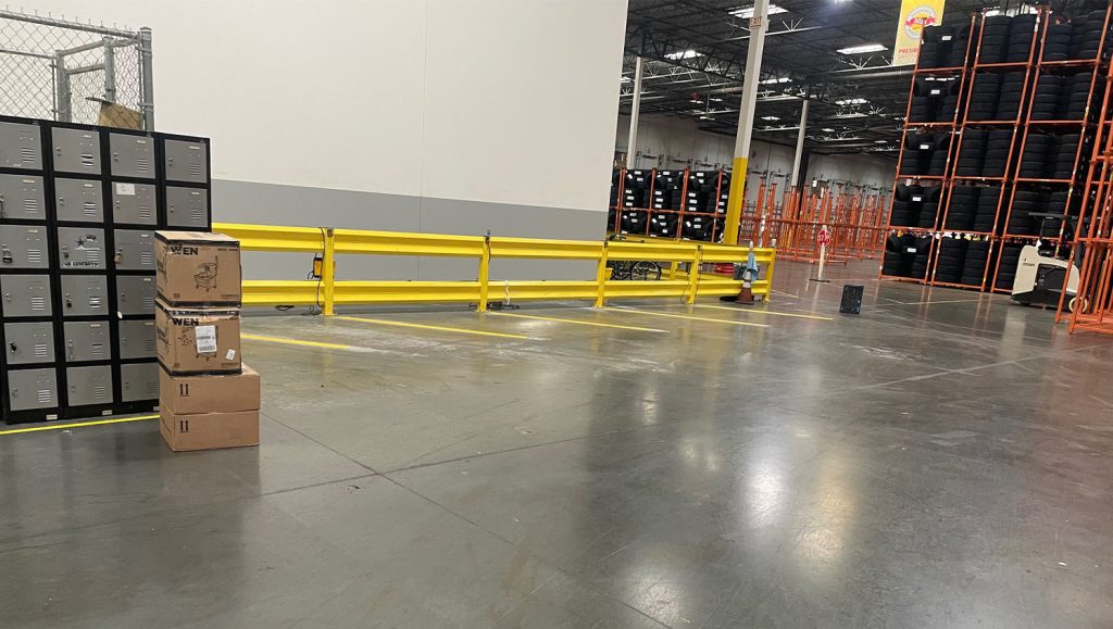 warehouse floor markings freshly painted for DHL warehouse