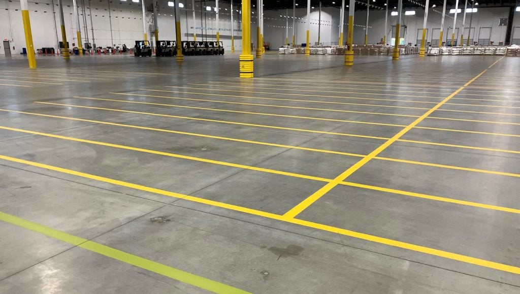 line striping freshly painted for DHL warehouse