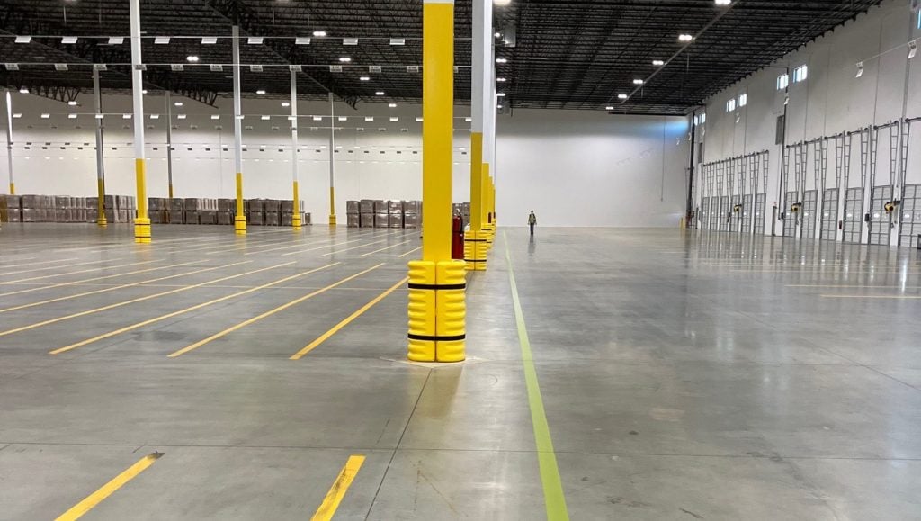 DHL warehouse with freshly painted line markings