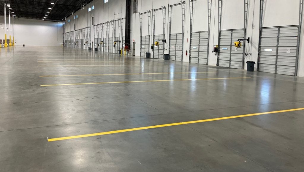 DHL warehouse with freshly painted line markings
