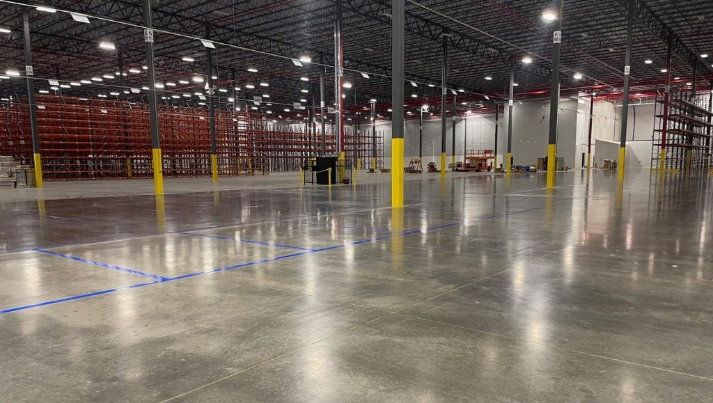 warehouse with freshly painted line markings