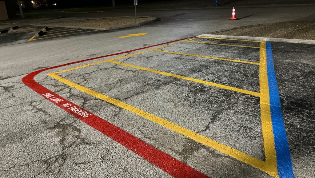Airborne Inc parking lot with freshly painted line striping