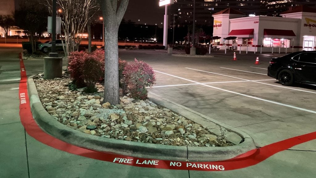 fire lane striping freshly painted for IN-N-OUT parking lot