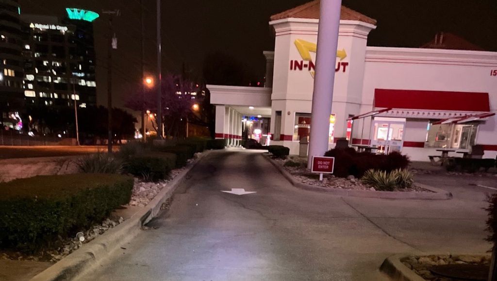 white arrows freshly painted for IN-N-OUT parking lot
