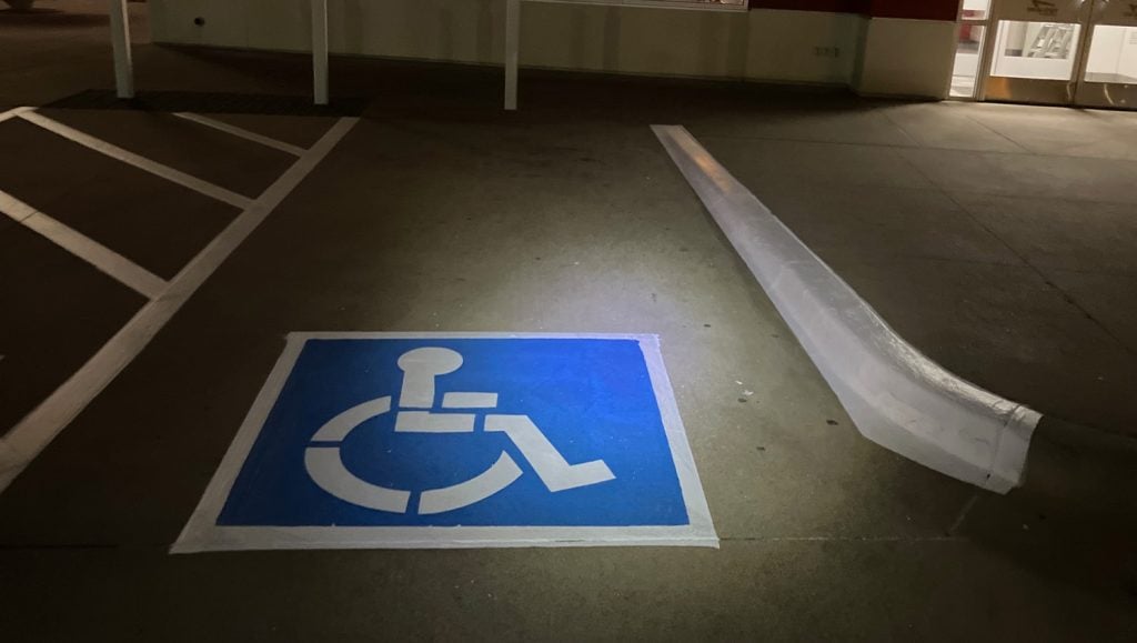 close-up of ada compliance parking spot freshly painted for IN-N-OUT
