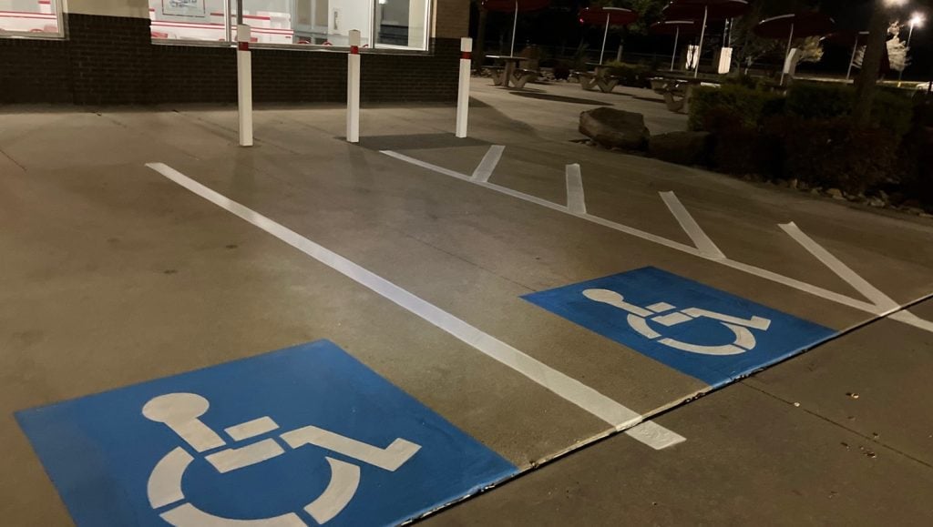 parking spots freshly painted for In-N-Out parking lot