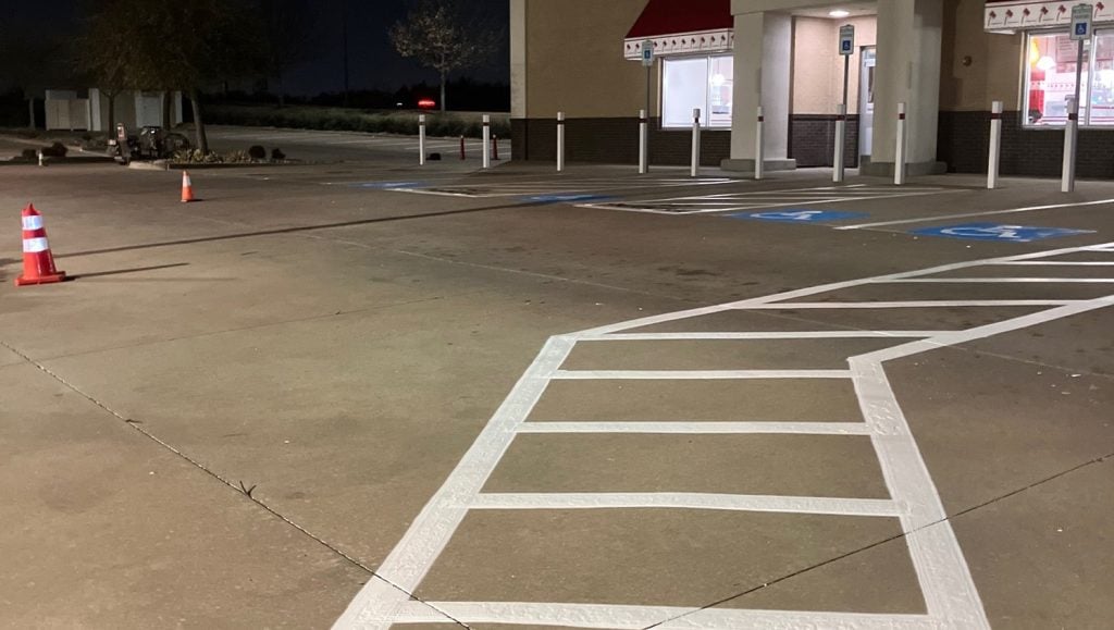 crosswalk freshly painted for In-N-Out parking lot
