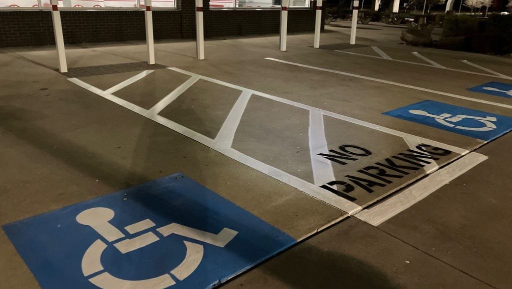 ada compliance parking spots freshly painted for In-N-Out parking lot