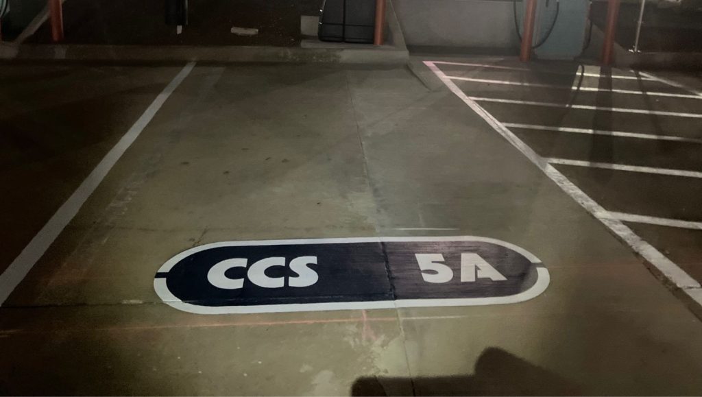 The Osborne Company parking lot with new painted ev charging markings