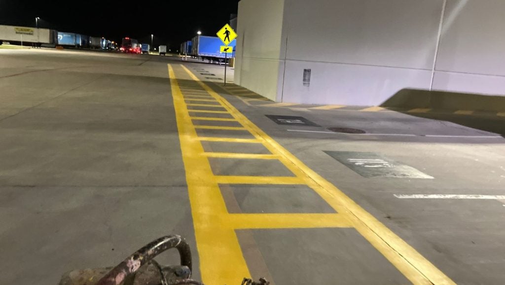 Amazon parking lot with freshly painted line striping