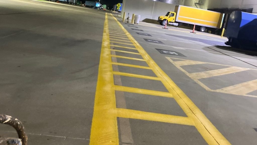 line striping freshly painted for Amazon parking lot