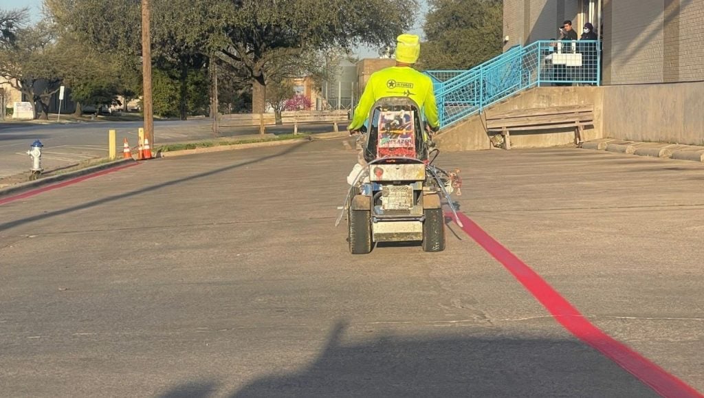 G-FORCE® employee fire lane striping Eagle Scouts / North Dallas Shared Ministries parking lot