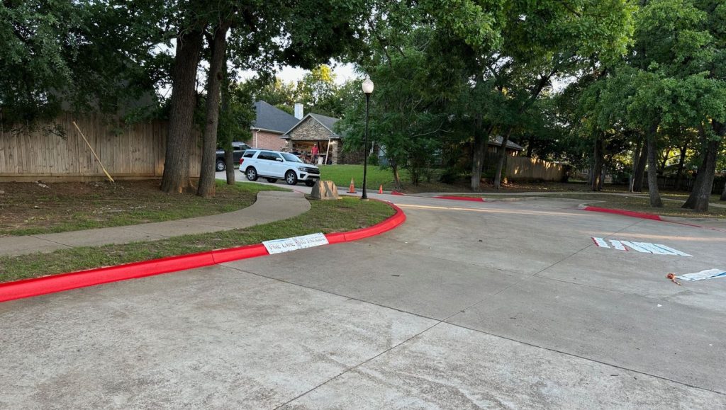 Donald R. Barg Park parking lot with freshly painted fire lane markings