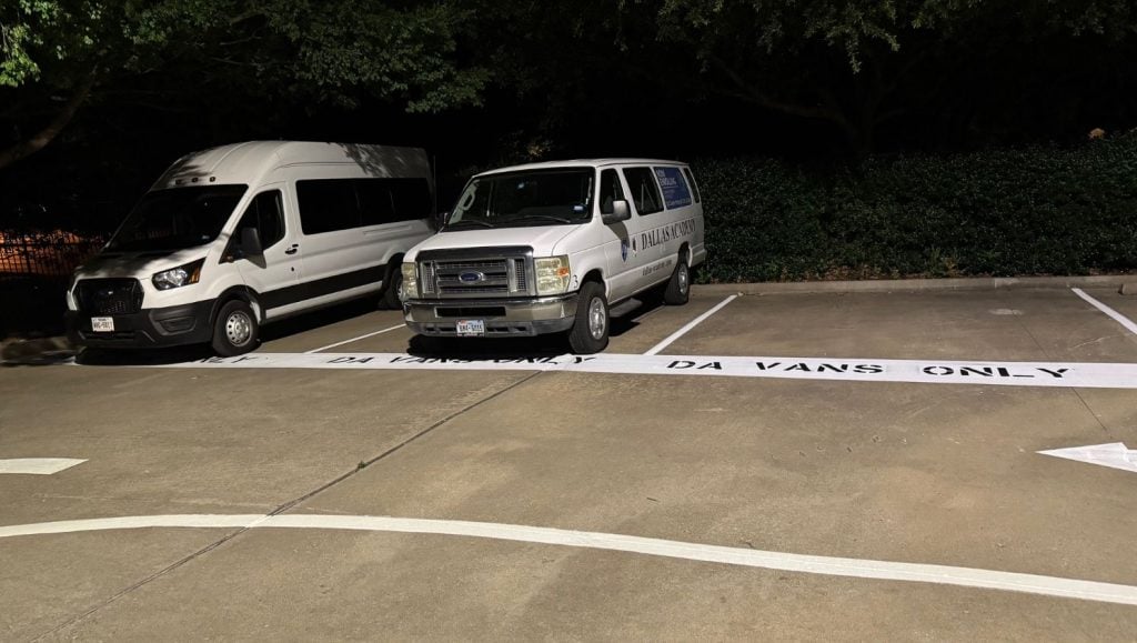 parking spots freshly painted for Dallas Academy