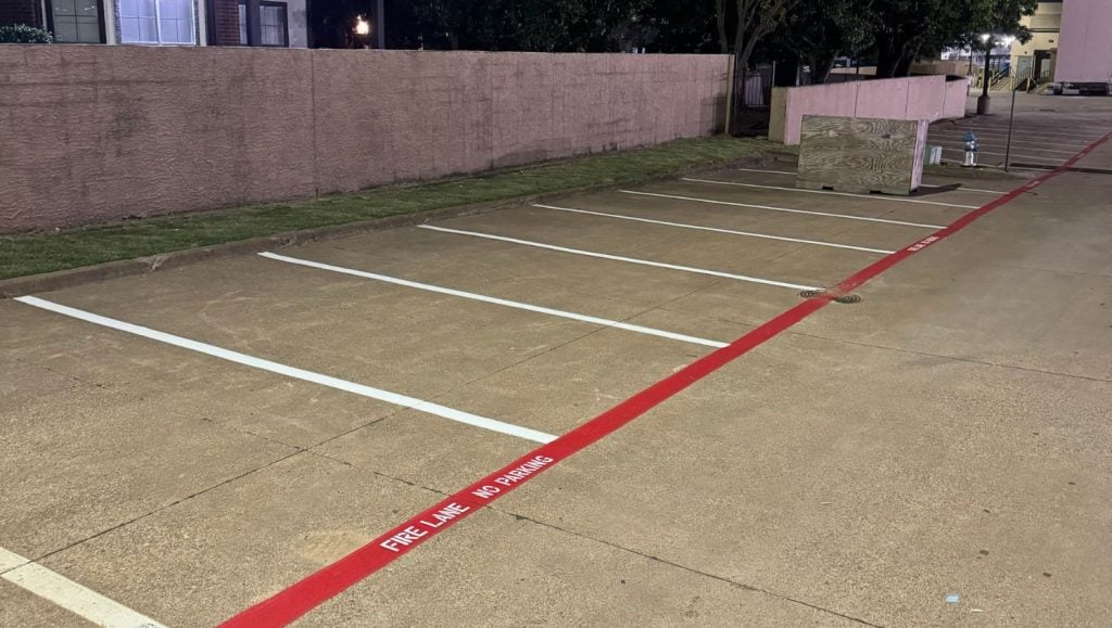 fire lane markings freshly painted for Preston Park Village