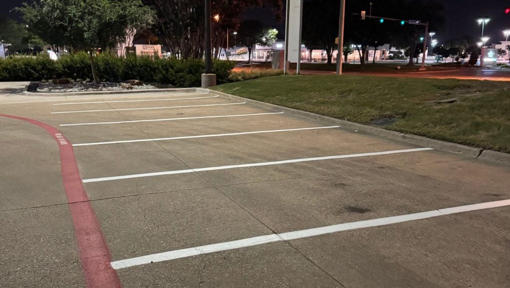 parking spots freshly painted for Preston Park Village parking lot