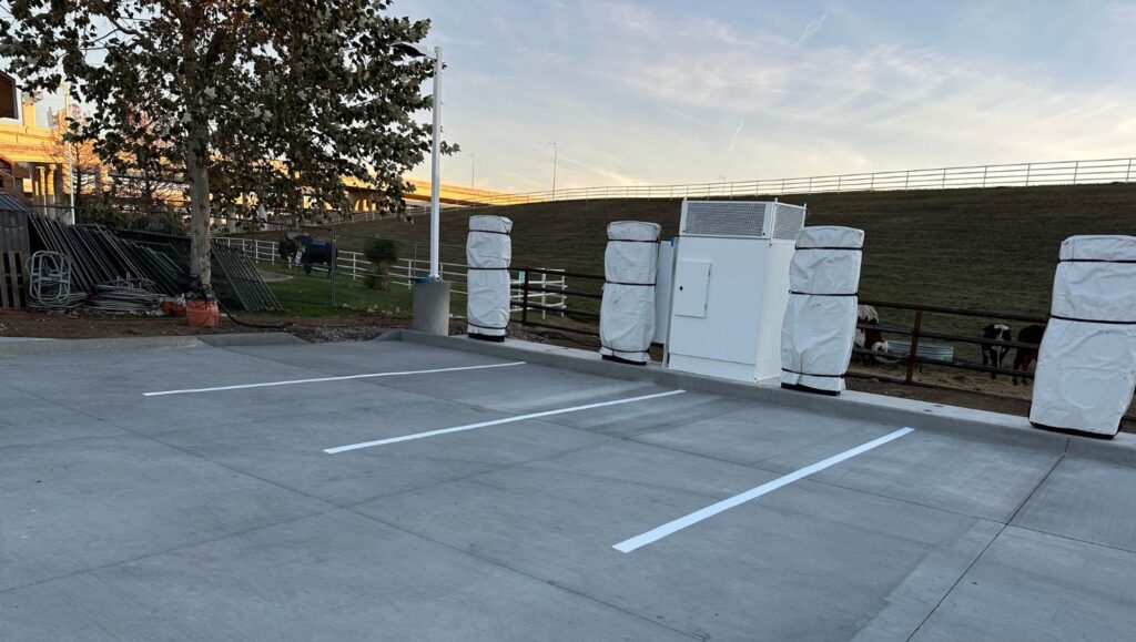 Fuel City parking lot with freshly painted parking spots
