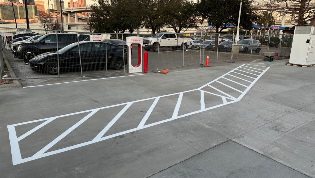 line striping freshly painted for Fuel City parking lot