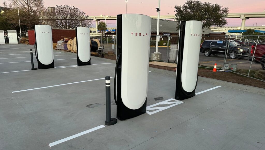 Fuel City parking lot with freshly painted ev charging markings