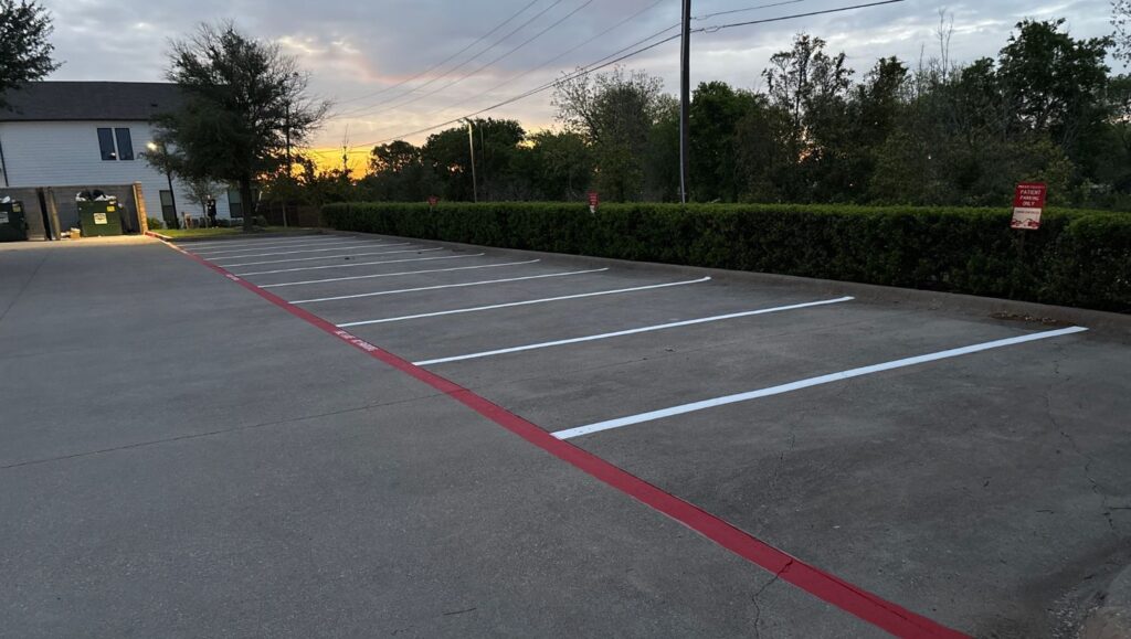 parking spots and fire lane markings freshly painted for New Horizons Center for Healing parking lot