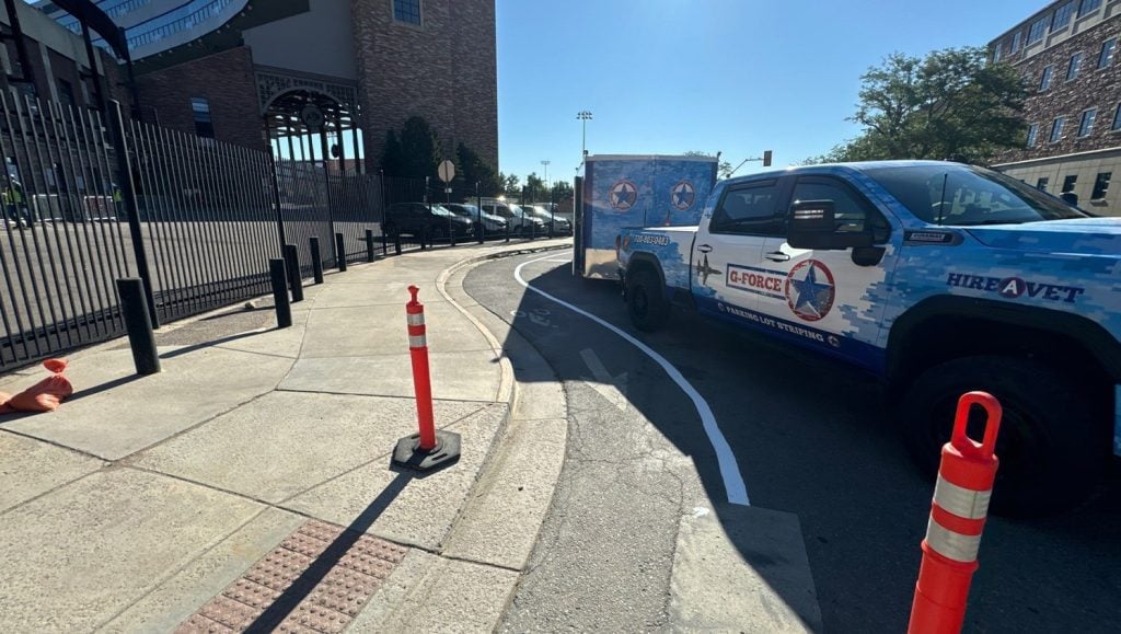 freshly painted line markings for Folsom Field parking lot