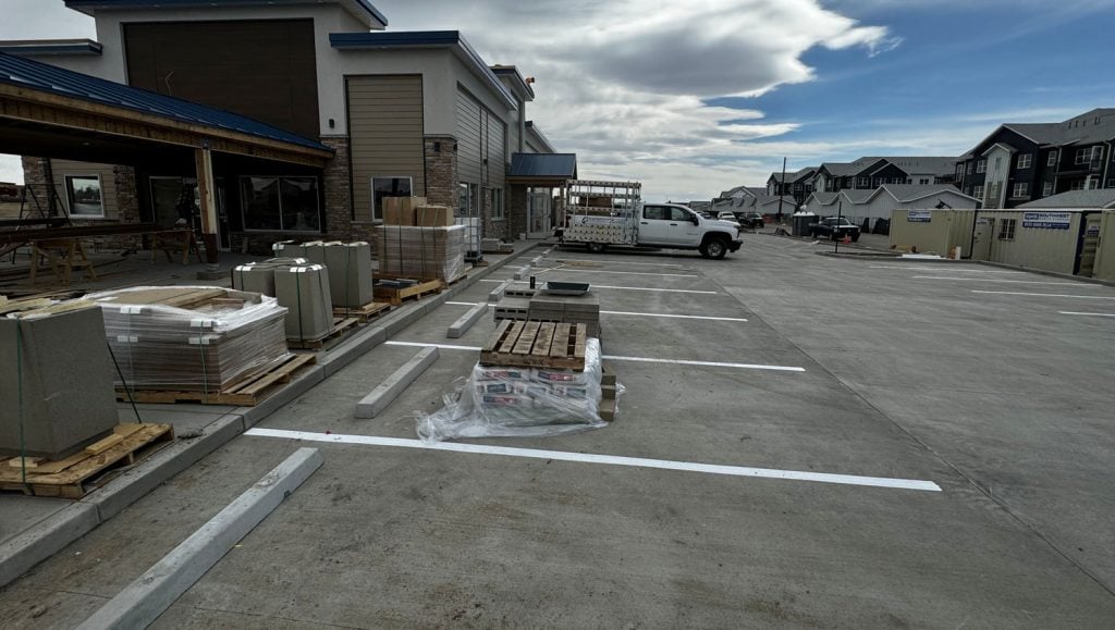 overhead view of line striping project in Denver, CO
