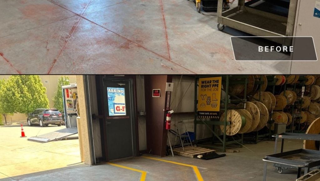 before and after collage of Rexel warehouse markings