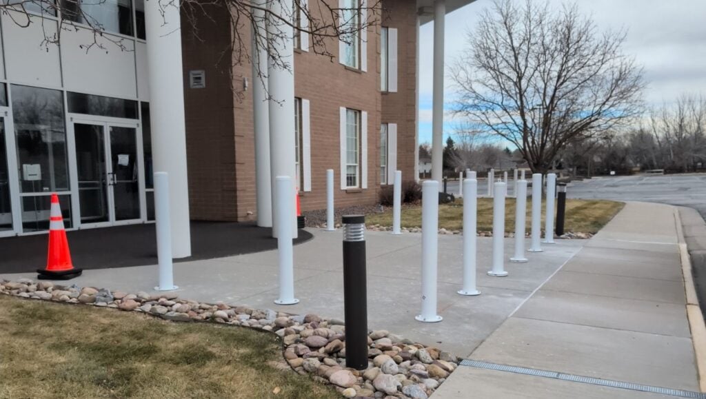 white bollards installed for Tri-City Baptist Church