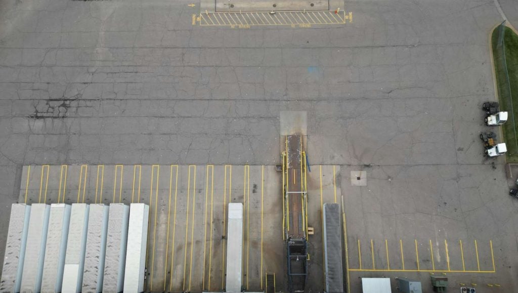 aerial view of re-striped truck stalls