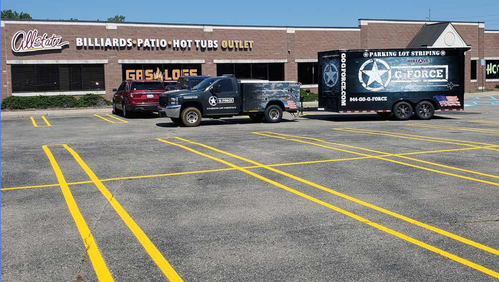 full view of completed line striping project