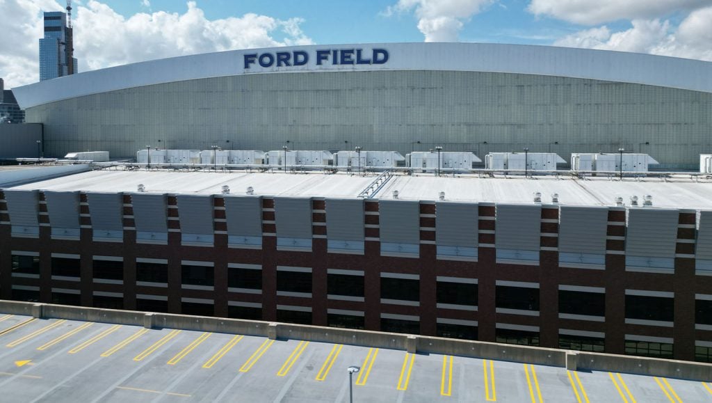 aerial view of Ford Field Parking Garage parking lot