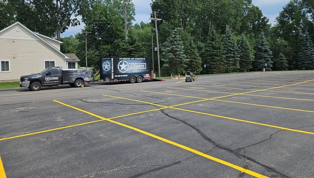 Taylor Exemplar Academy parking lot with freshly painted lines
