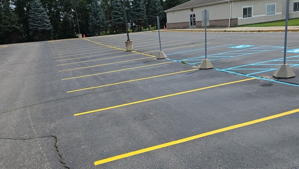 close-up of freshly painted parking spots at Taylor Exemplar Academy